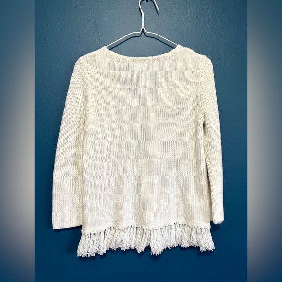 LOFT Ivory Fringe Knit Cotton Sweater - Small - Picture 4 of 8